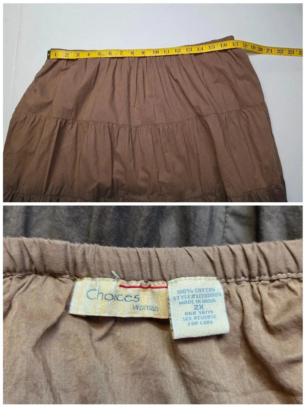 Vintage Cotton Tiered Ombre Chocolate Brown Maxi Skirt Boho Witchy